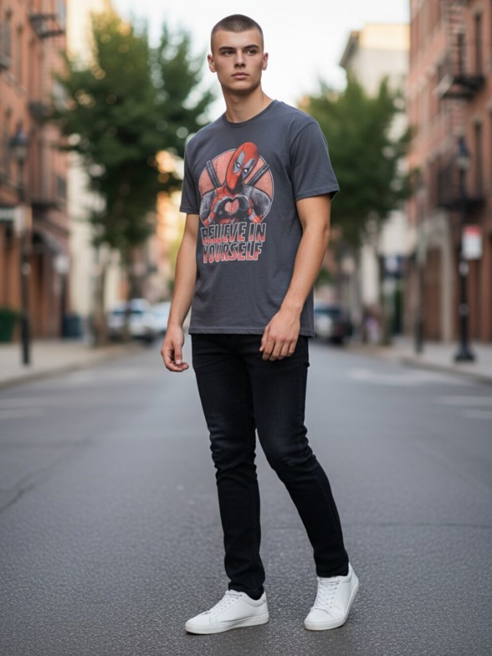 Marvel Deadpool Graphic‎ T-Shirt Small Gray Believe In Yourself Excellent